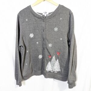C&K Designs Christmas Sweatshirt Cardigan Grandmacore Embroidered Embellished XL